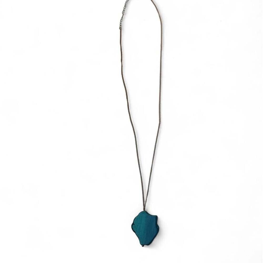 Upcycled Handmade Blue Pendant Necklace Gold-Tone Chain